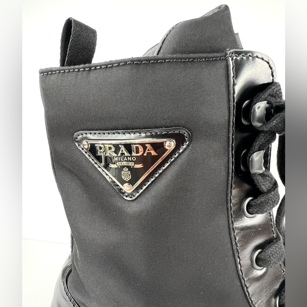 Prada Men's Eco Nylon & Leather Triangle Logo Combat Boots UK 10 - US 11 - EU 44 - Picture 5 of 14